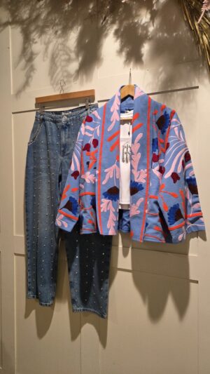 Blue Embroidered Kimono-Inspried Jacket