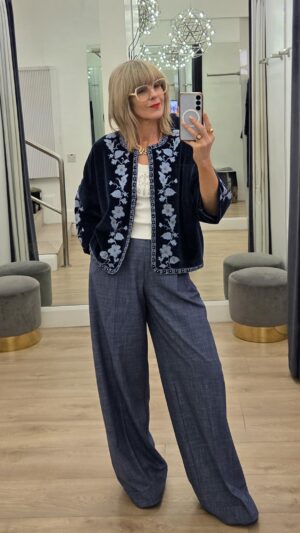 Blue Velour Embroidered & Embellished Jacket