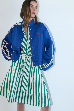 Blue Cropped Track Jacket with Sporty Stripes