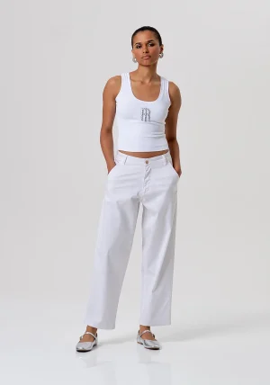 White Chino Barrel-Leg Trousers