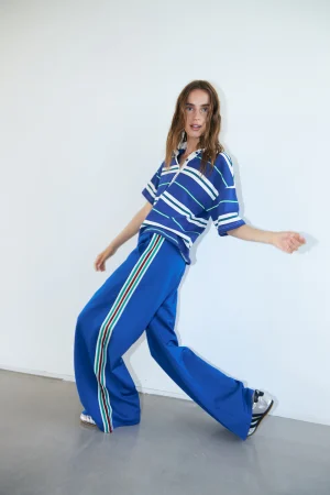 Blue Track Pants with Sporty Stripes