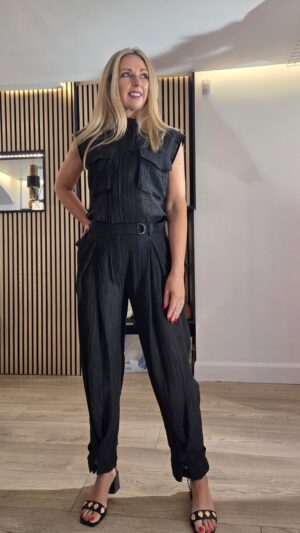 Black Muslin Crepe Military Top