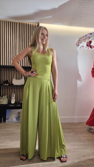 Pistachio Green Pleated Palazzo Trousers