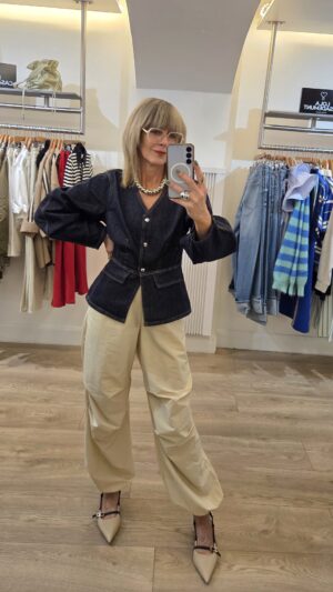 Denim Indigo Tailored Shacket with Blouson Sleeve & Flap Pockets