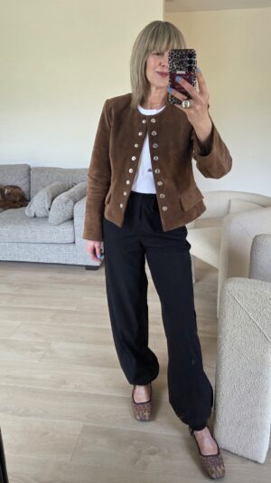 Toffee Suede Fitted Jacket with Front Flap Pocket