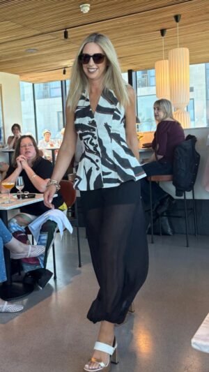 White, Brown & Black Peplum Halter Top