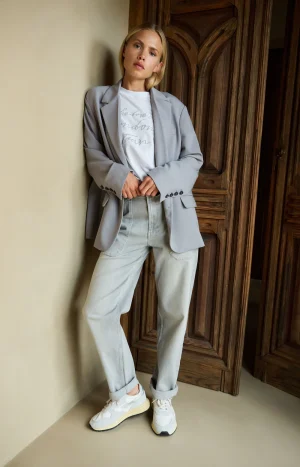 Grey Denim Cargo Jeans with Front Patch Pockets