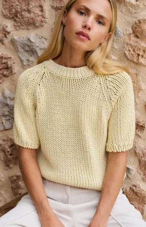 Butter Yellow Chunky Knit Short-Sleeved Sweater