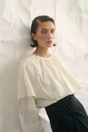 Vanilla Textured Blouse with Cape