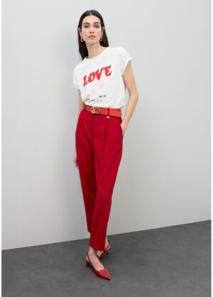 Red Pleated Ankle-Grazer Trousers