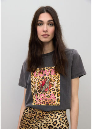 Faded Black LOVE LOLA Leopard Print T-Shirt