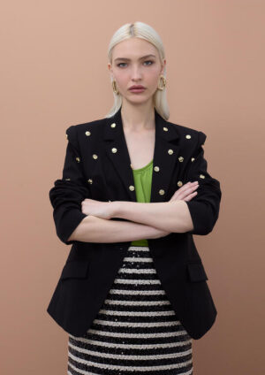 Black Fitted Tailored Blazer with Round Studs