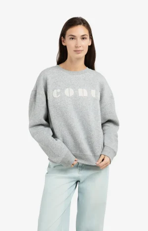 Grey Melange Sweatshirt with Slogan 'Iconic'