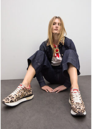 Leopard Platform Trainer with Gold Leather Piping