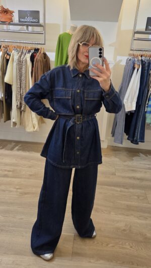 Denim Indigo Belted Longline Shacket