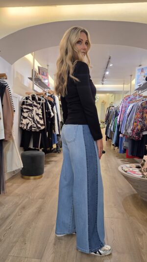 Denim Light Wash with Mid Wash Side Stripe High-Waisted X-Wide Leg  32"