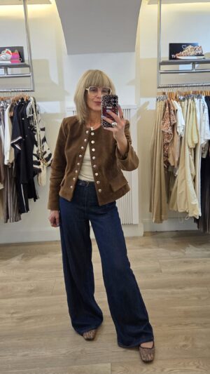 Denim Indigo Wide-Leg Jeans with Denim Skinny Belt