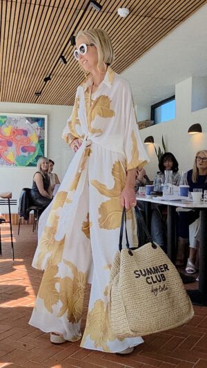 White & Saffron Yellow Printed Wide-leg Trousers
