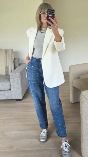 Vanilla Over-Sized Blazer with subtle Logo Embroidery