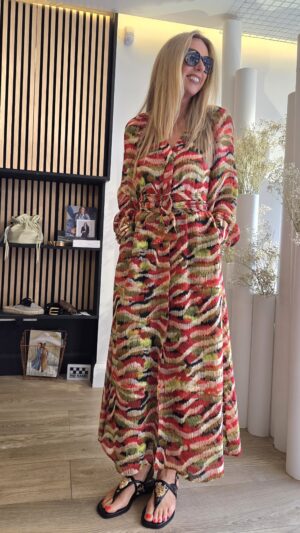 Red, Sage Green & Black Snakeprint Maxi Dress