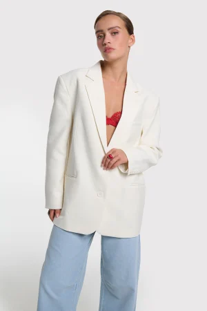 Vanilla Over-Sized Blazer with subtle Logo Embroidery