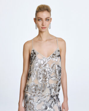 Silver & Nude Sequin Embellished Strappy Top