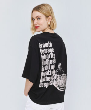 Black Over-Sized T-Shirt with Slogan 'Growth Courage.....'