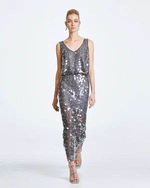 Charcoal Top with Large Sequin Embellishment
