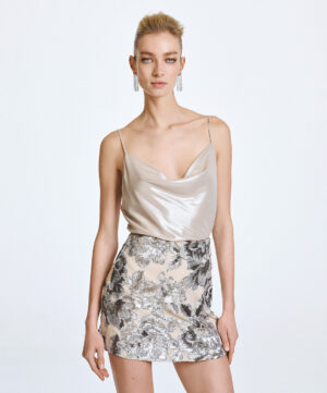 Champagne Metallic Cowl-Neck Camisole