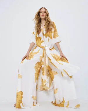 White & Saffron Yellow Printed Longline Shirt