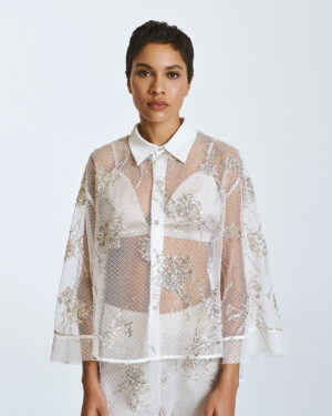 Vanilla Sheer Shirt with Silver Embellishment