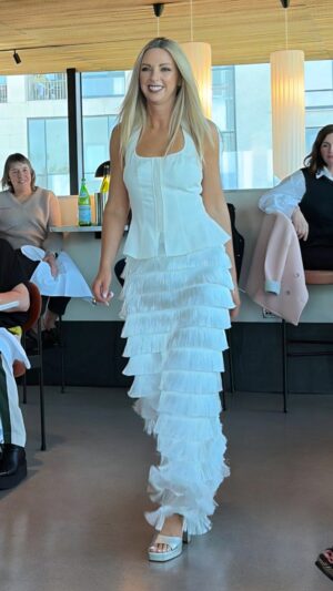 White Fringe-Tiered Maxi Skirt