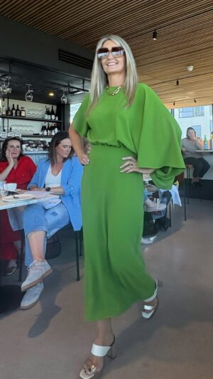 Green Crepe Dress with Asymmetric Sleeve
