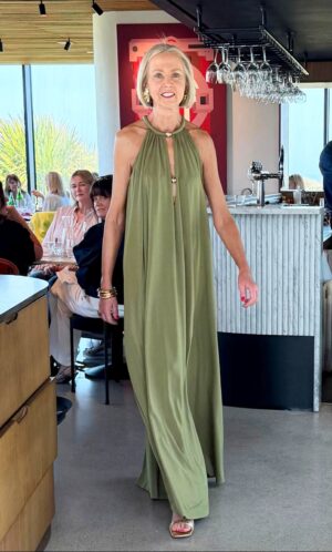 Olive Maxi Halter Dress with Metallic Details