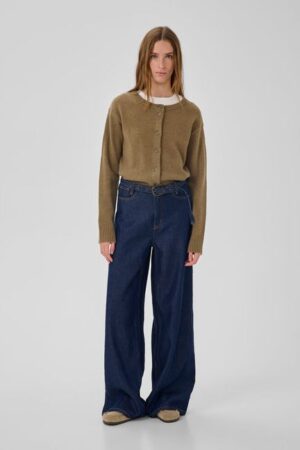 Denim Indigo Wide-Leg Jeans with Denim Skinny Belt