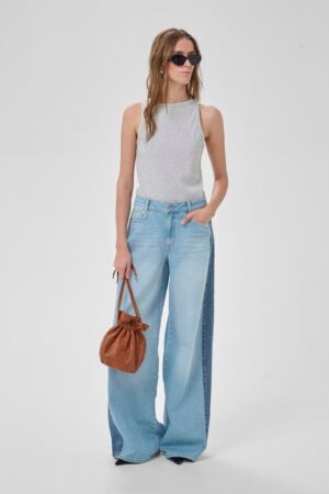 Denim Light Wash with Mid Wash Side Stripe High-Waisted X-Wide Leg 32"
