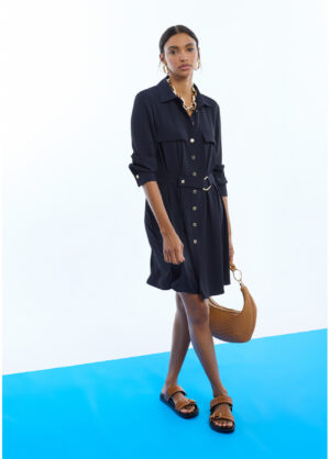Navy Shirt Dress with Gold Buttons