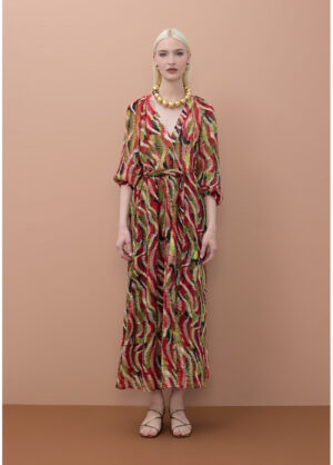 Red, Sage Green & Black Snakeprint Maxi Dress