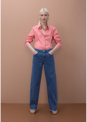 Denim Mid Wash Straight-Cut Jeans with Small Gold Studs Front & Back