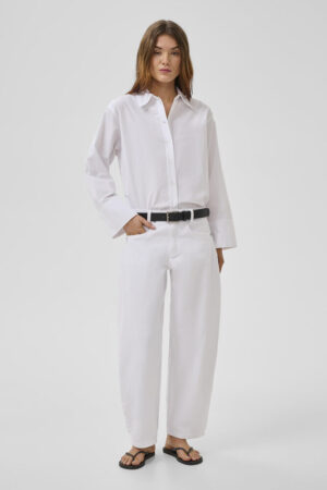 White High-Waisted Barrel-Leg Jeans