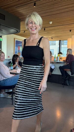 Black & White Striped Sequin Pencil Skirt
