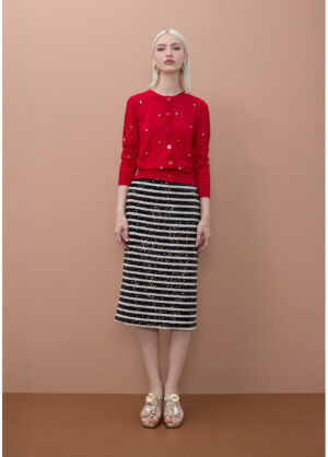 Black & White Striped Sequin Pencil Skirt