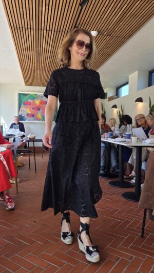 Black Broderie Anglaise Wrap-Effect Midi Skirt