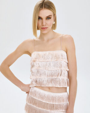 Nude Pink Cropped Fringed Top