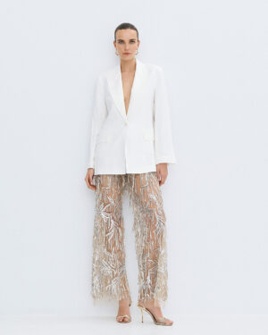 Nude Sheer Trousers with Gold & Silver Sequin Fringe