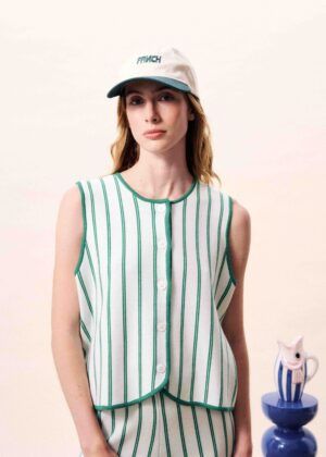 Green & White Striped Knit Gilet