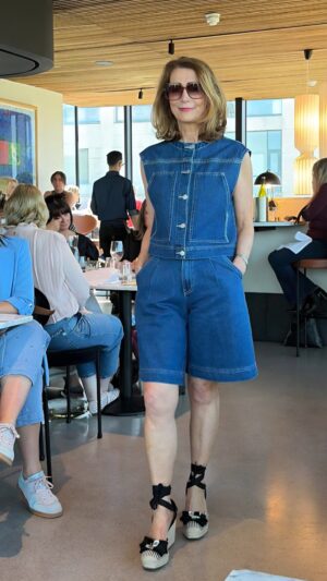 Denim Midwash Bermuda Shorts with White Stitching