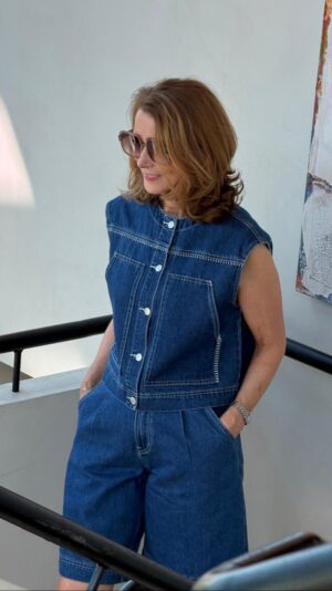 Denim Midwash Gilet with White Stitching