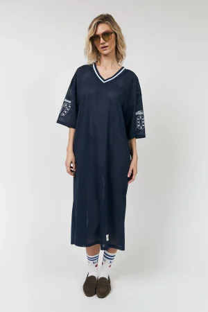 Navy Mesh T-Shirt Dress with White Sporty Stripe
