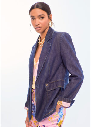Denim Indigo Fitted Tailored Blazer